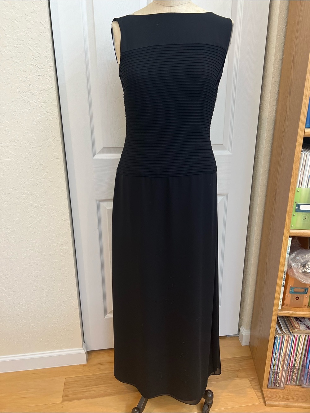Classic Black Sleeveless with small tuck Bodice Maxi Dress